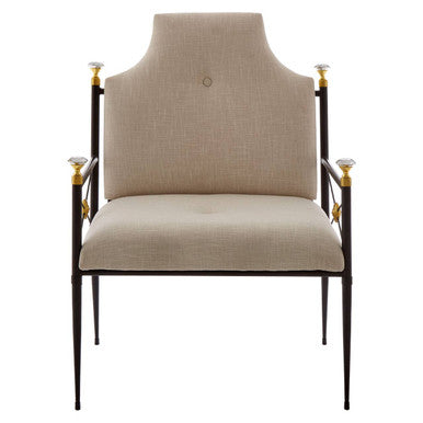 Monroe White Linen High Back Chair with Black Metal Frame