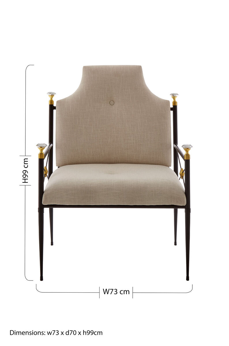 Monroe White Linen High Back Chair with Black Metal Frame