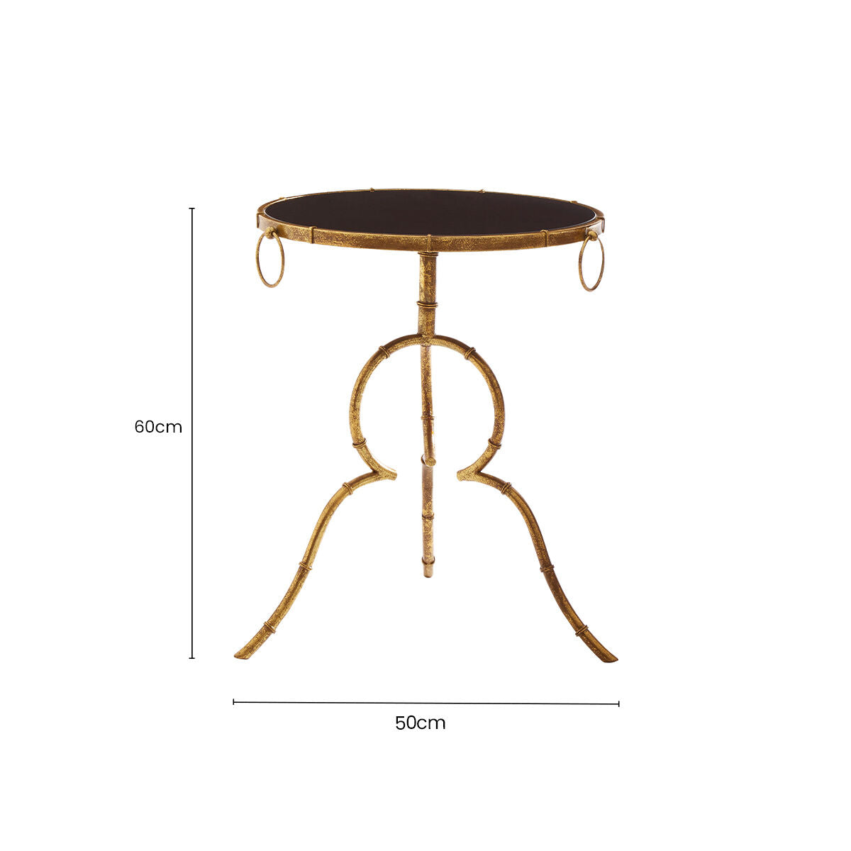 Black Tempered Glass Top Accent Table with Arabesque Quatrefoil Gold Metal Frame, Monroe