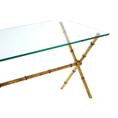 Gold Tempered Glass Console Table with Bamboo-Style Steel Frame | Monroe