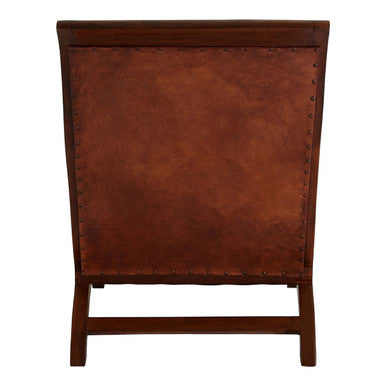Inca Brown Leather Lounge Chair and Footstool with Teak Wood Frame