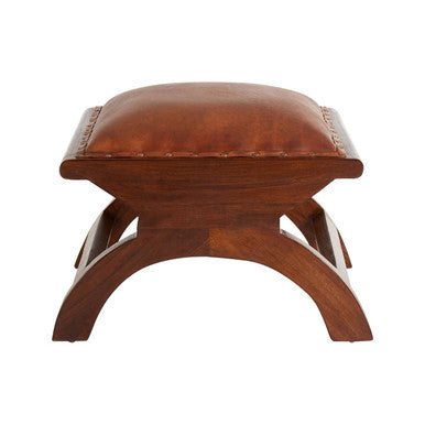 Inca Brown Leather Lounge Chair and Footstool with Teak Wood Frame