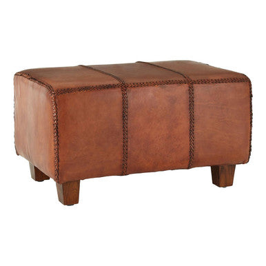 Inca Antique Brown Genuine Leather Bench with Wood Frame