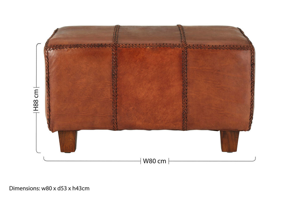 Inca Antique Brown Genuine Leather Bench with Wood Frame