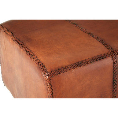 Inca Antique Brown Genuine Leather Bench with Wood Frame