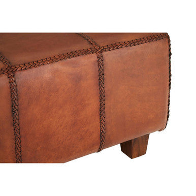 Inca Antique Brown Genuine Leather Bench with Wood Frame