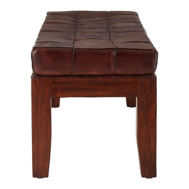 Inca Antique Brown Genuine Leather Bench with Stitched Detail