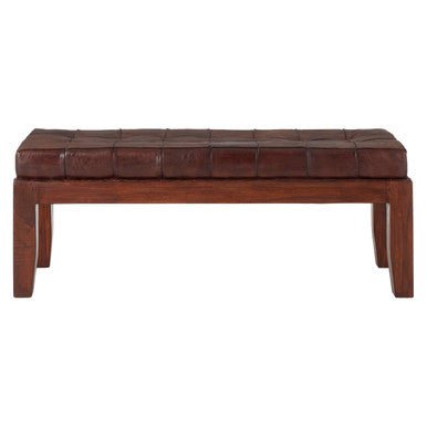 Inca Antique Brown Genuine Leather Bench with Stitched Detail
