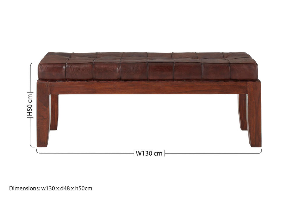Inca Antique Brown Genuine Leather Bench with Stitched Detail