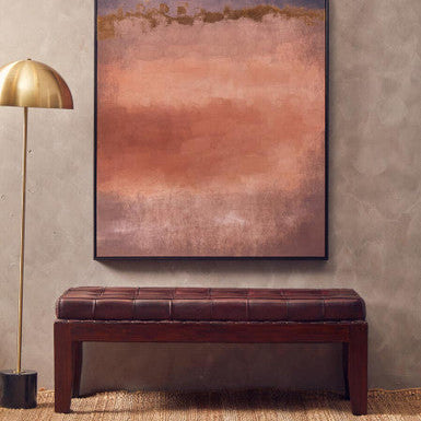 Inca Antique Brown Genuine Leather Bench with Stitched Detail