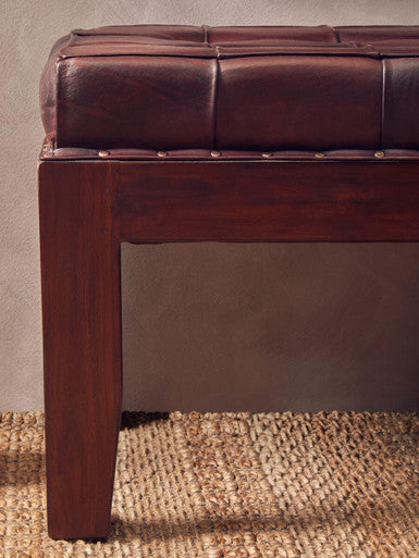 Inca Antique Brown Genuine Leather Bench with Stitched Detail