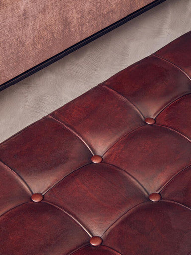 Inca Antique Brown Genuine Leather Bench with Stitched Detail