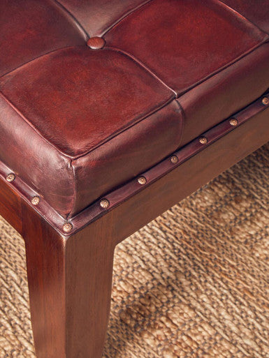 Inca Antique Brown Genuine Leather Bench with Stitched Detail