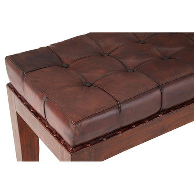 Inca Antique Brown Genuine Leather Bench with Stitched Detail