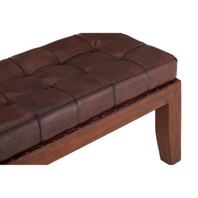 Inca Antique Brown Genuine Leather Bench with Stitched Detail