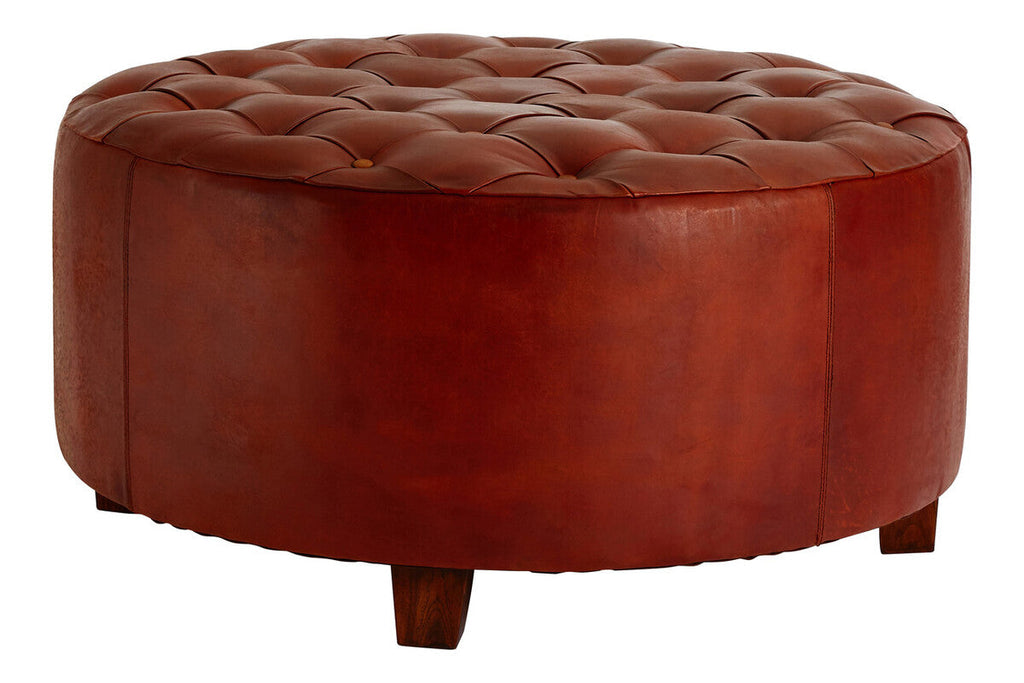 Inca Antique Brown Genuine Leather Stool with Button Tufting