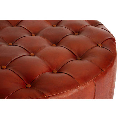 Inca Antique Brown Genuine Leather Stool with Button Tufting