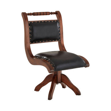 Inca Black Genuine Leather Swivel Chair with Wood Frame