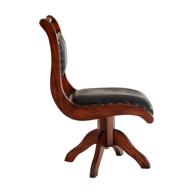 Inca Black Genuine Leather Swivel Chair with Wood Frame