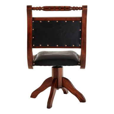 Inca Black Genuine Leather Swivel Chair with Wood Frame