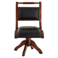 Inca Black Genuine Leather Swivel Chair with Wood Frame