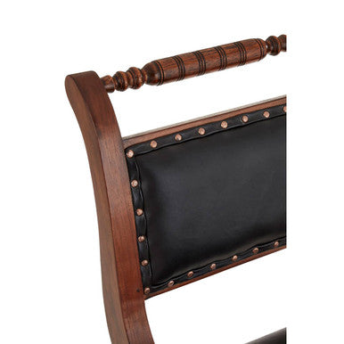 Inca Black Genuine Leather Swivel Chair with Wood Frame