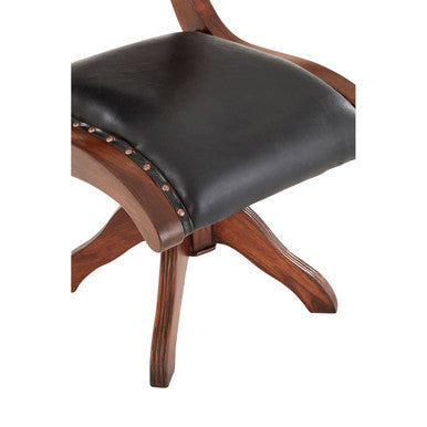 Inca Black Genuine Leather Swivel Chair with Wood Frame