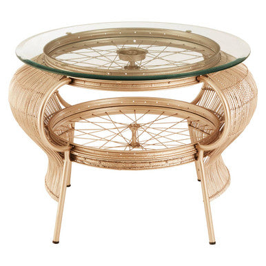 Clear Glass Top Table with Champagne Gold Bamboo and Iron Frame, Mantis