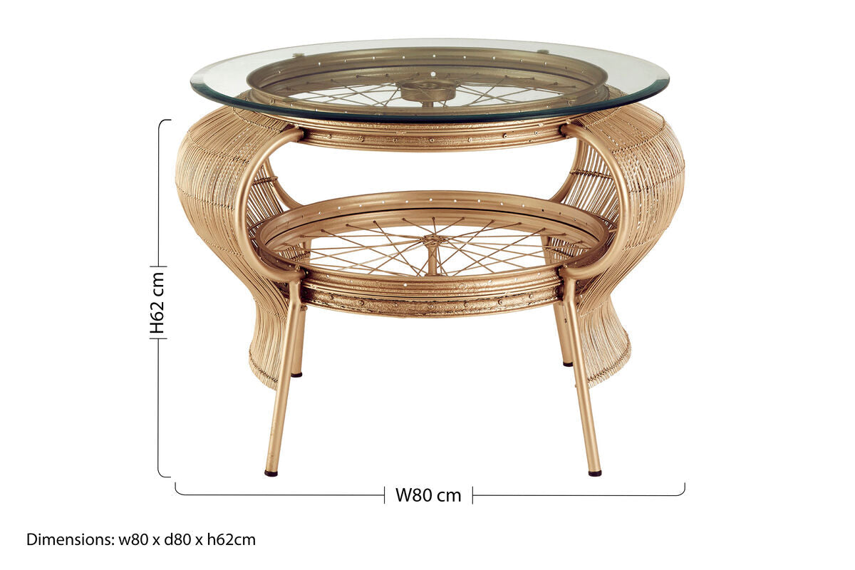 Clear Glass Top Table with Champagne Gold Bamboo and Iron Frame, Mantis