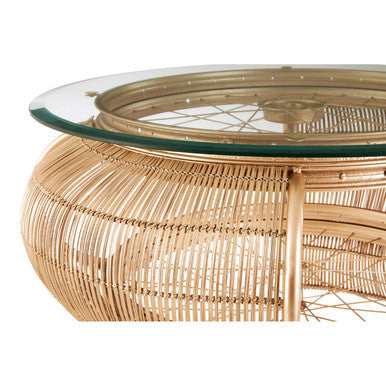 Clear Glass Top Table with Champagne Gold Bamboo and Iron Frame, Mantis