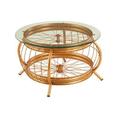 Clear Glass Top Coffee Table with Gold Finish Bamboo and Iron Frame, Mantis