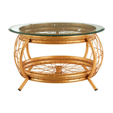Clear Glass Top Coffee Table with Gold Finish Bamboo and Iron Frame, Mantis