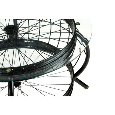 Clear Glass Top Coffee Table with Black Finish Bamboo and Iron Frame, Mantis