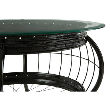 Clear Glass Top Coffee Table with Black Finish Bamboo and Iron Frame, Mantis
