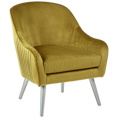 Louxor Mustard Velvet Armchair with Silver Finish Wood Legs