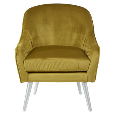 Louxor Mustard Velvet Armchair with Silver Finish Wood Legs