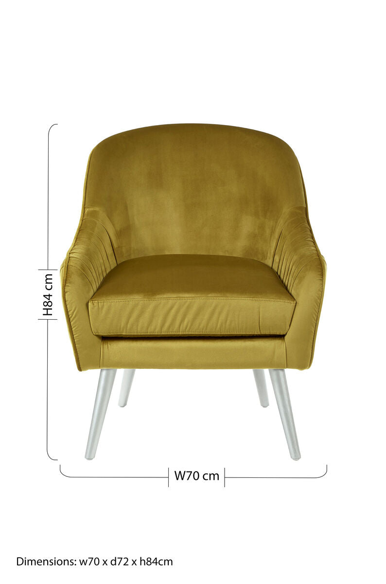 Louxor Mustard Velvet Armchair with Silver Finish Wood Legs