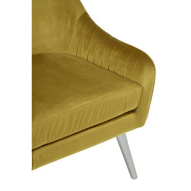 Louxor Mustard Velvet Armchair with Silver Finish Wood Legs
