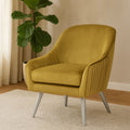 Louxor Mustard Velvet Armchair with Silver Finish Wood Legs