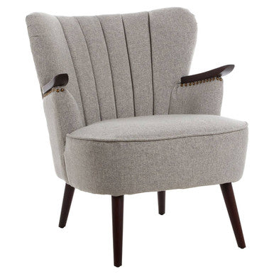 Hampstead Taupe Fabric Armchair with Walnut Wood Accents