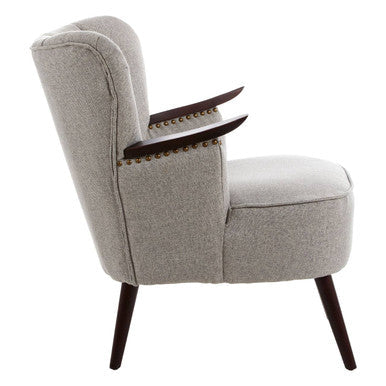 Hampstead Taupe Fabric Armchair with Walnut Wood Accents