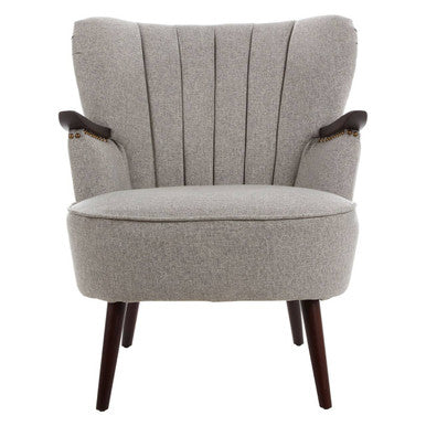 Hampstead Taupe Fabric Armchair with Walnut Wood Accents
