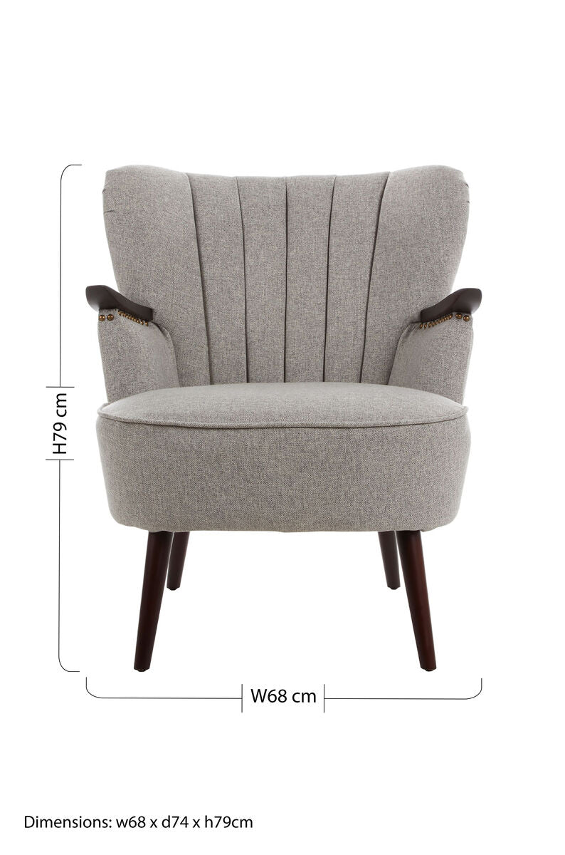 Hampstead Taupe Fabric Armchair with Walnut Wood Accents