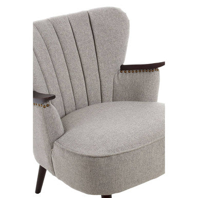 Hampstead Taupe Fabric Armchair with Walnut Wood Accents