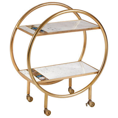 Vizzini White Marble and Agate 2 Tier Drinks Trolley