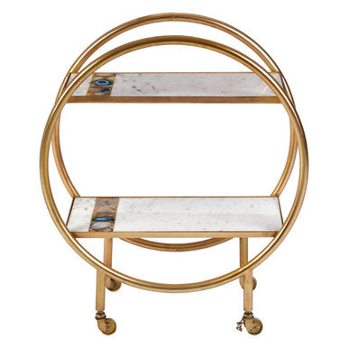Vizzini White Marble and Agate 2 Tier Drinks Trolley