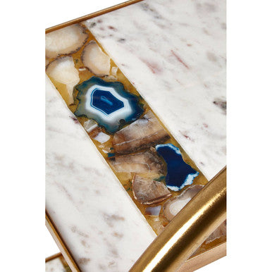2 Tier Gold Finish Bar Trolley with Marble and Agate Shelves, Vizzini