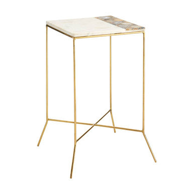 Gold Square Side Table with Agate Stone and White Marble, Vizzini