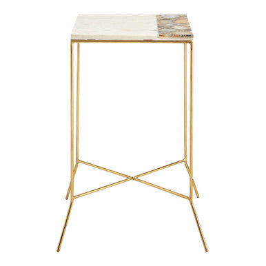 Gold Square Side Table with Agate Stone and White Marble, Vizzini