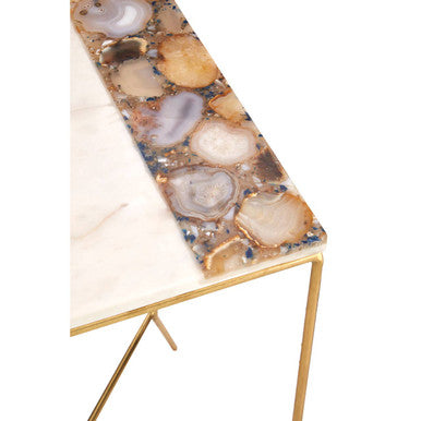 Gold Square Side Table with Agate Stone and White Marble, Vizzini